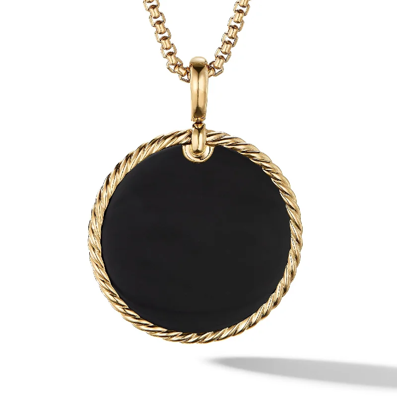 heart-shaped gold necklace for women-DY Elements Disc Pendant in 18K Yellow Gold with Black Onyx Reversible to Mother of Pearl