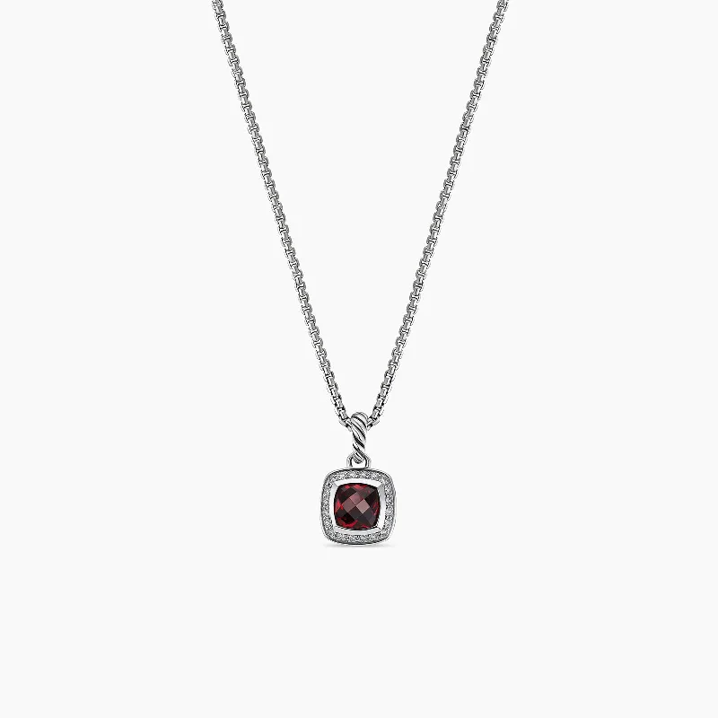 flower charm necklace for women-Petite Albion Pendant in Garnet with Diamonds