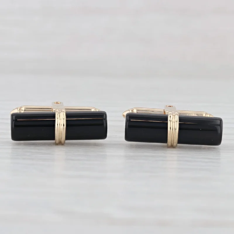 affordable engagement rings for women-Onyx Cufflinks 14k Yellow Gold Folding Bar Backs Dolan Bullock