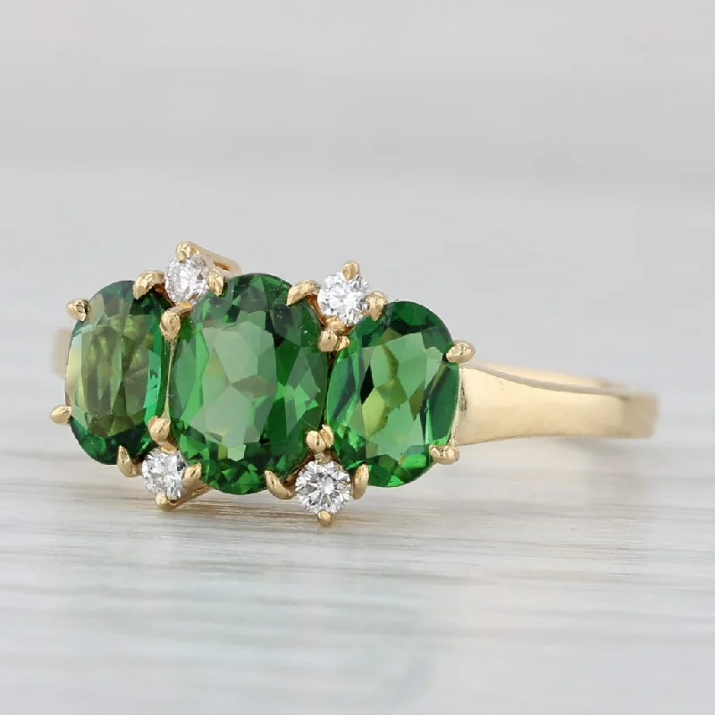 engagement rings with colored stones for women-1.69ctw Green Chrome Diopside Diamond 3-Stone Ring 18k Yellow Gold Size 7.5