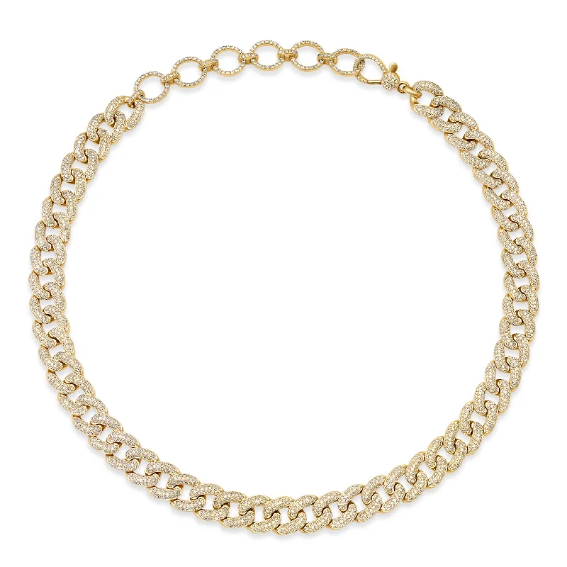 chunky necklace for women-CUBAN DIAMOND ENCRUSTED CHAIN W/ CIRCLE EXTENDERS