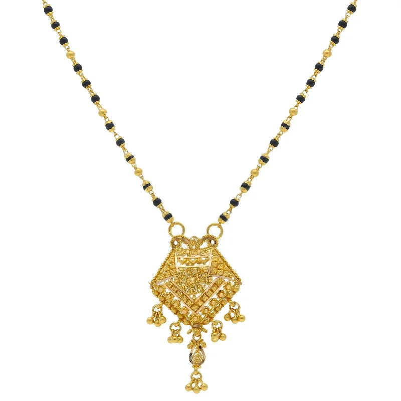 layered gemstone necklace for women-22K Yellow Gold Mangalsutra Chain W/ Black Beads & Detailed Rhombus Pendant