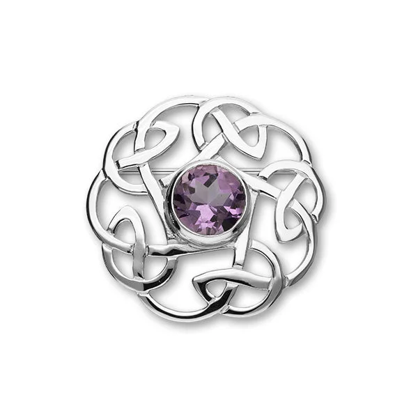 vintage brooch for women-Celtic Silver Brooch CB62 Amethyst