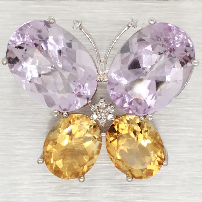 autumn brooch for women-John C Rinker JCR Amethyst & Citrine Butterfly Brooch - 14k White Gold Pin