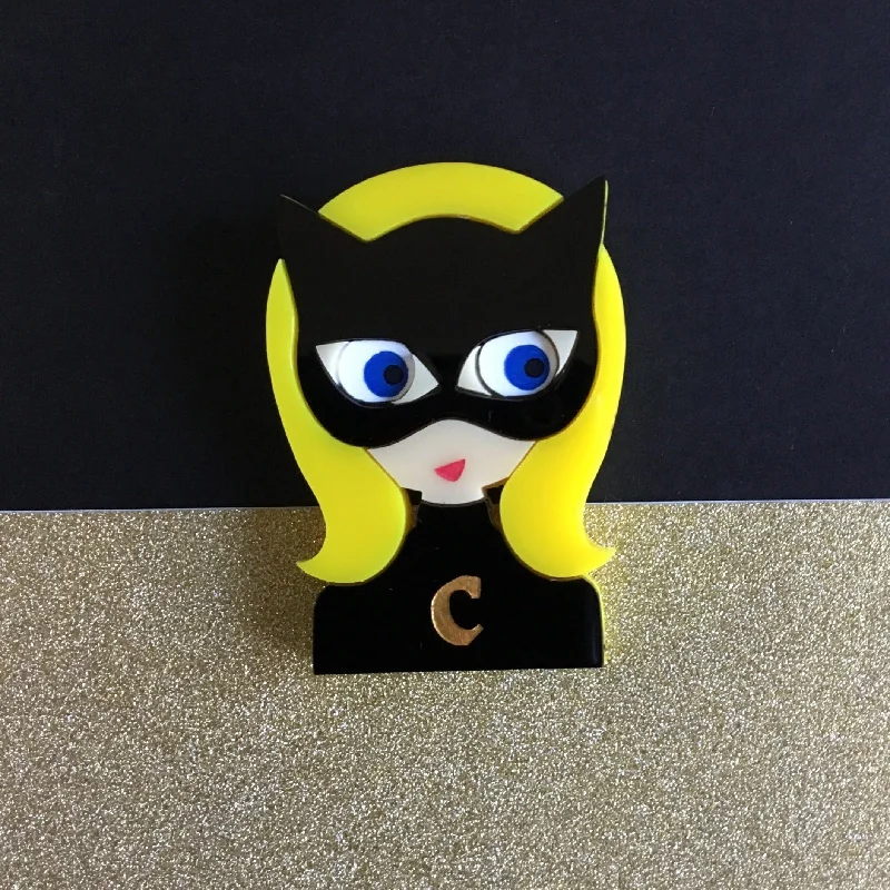 silver rhinestone brooch for women-CATWOMAN Halloween Acrylic Brooch