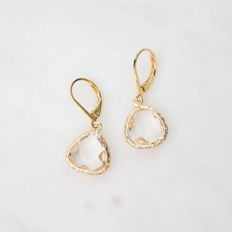 silver statement earrings for women-Gold Plated Lever Back Gemstone Earrings – Clear