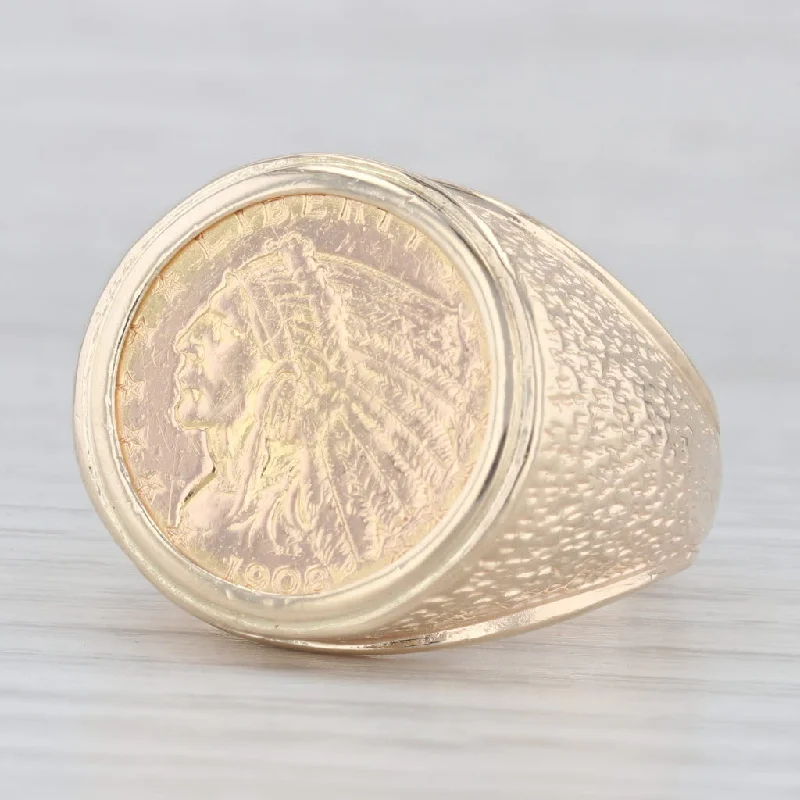 cluster engagement rings for women-Authentic 1908 American Eagle Indian Head Coin Ring 14k 900 Gold 2.50 USD Sz 13