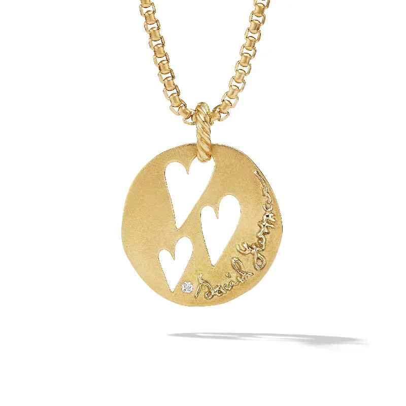 handmade diamond necklace for women-DY Elements Open Hearts Pendant in 18K Yellow Gold with Diamond