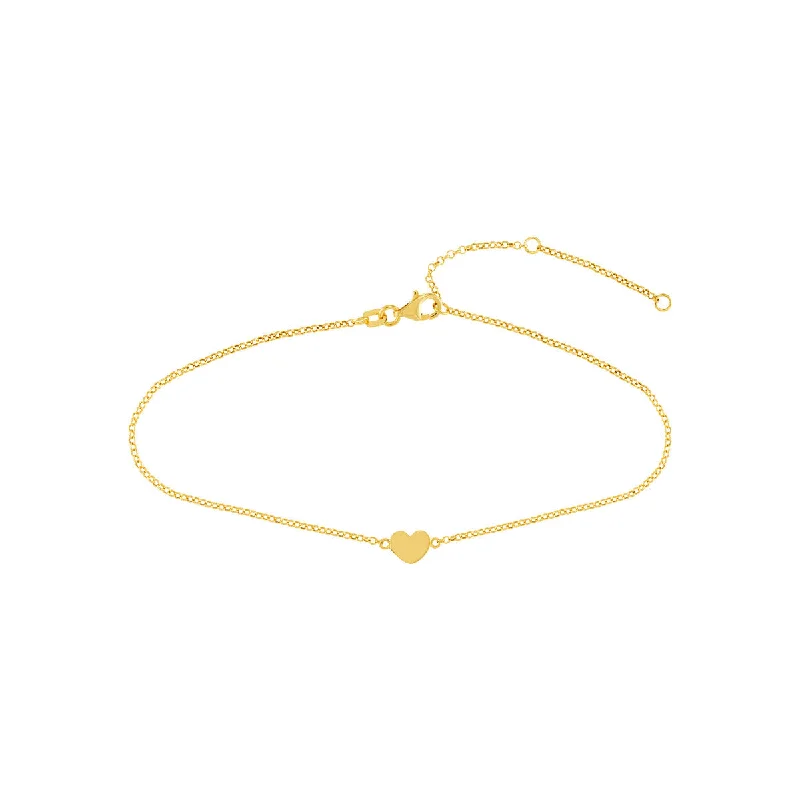 chic chain necklace for women-14K Yellow Gold Mini Heart Rolo Chain Anklet