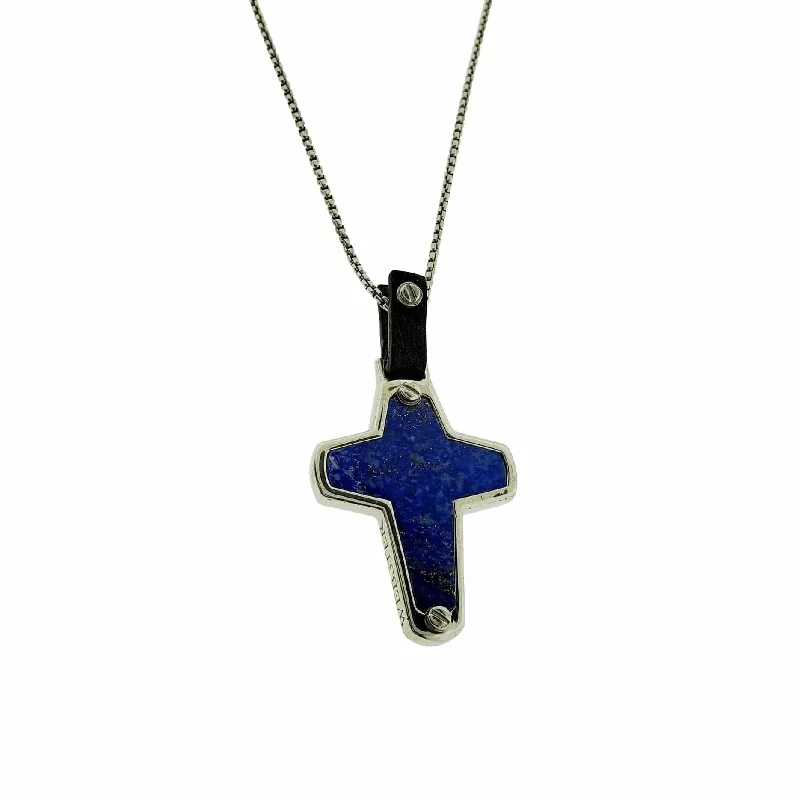 delicate charm necklace for women-England Made Me Cross Pendant in Lapis