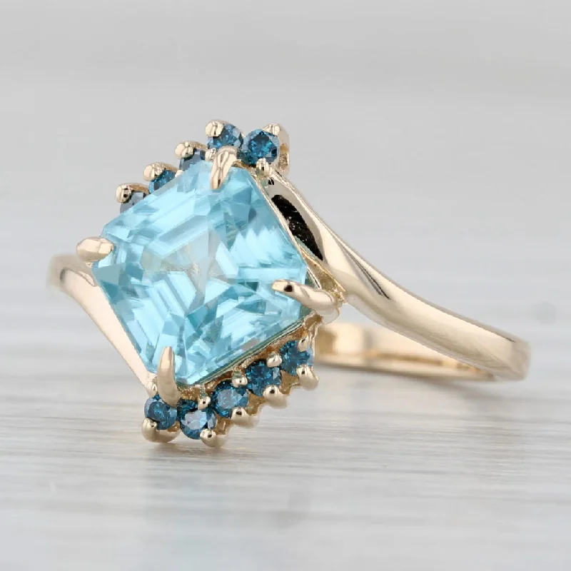 stackable engagement rings for women-2.58ctw Blue Zircon Blue Diamond Bypass Ring 10k Yellow Gold Size 5