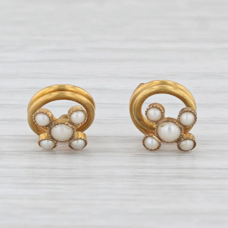 rose gold engagement rings with diamonds for women-Antique Set of 2 Shirt Studs Pearls 22k Yellow Gold