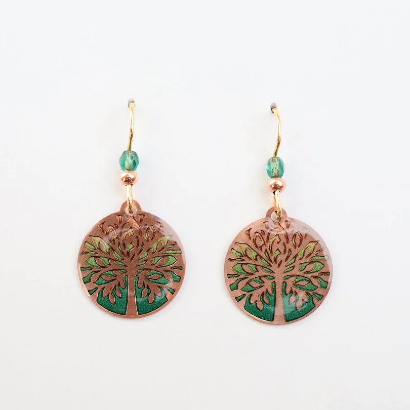 gold teardrop earrings for women-Copper Green Ombre Tree Of Life Earrings