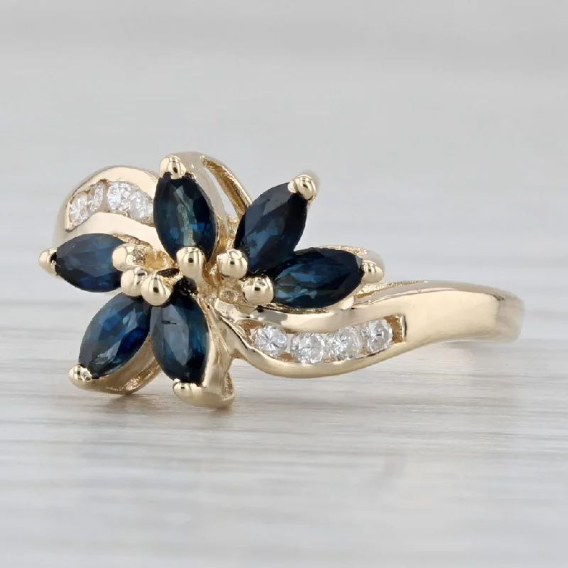 black diamond engagement rings for women-0.60ctw Sapphire Diamond Flower Ring 14k Yellow Gold Size 5