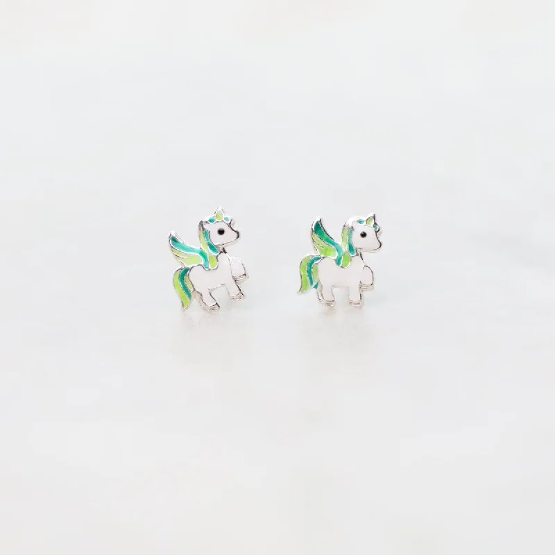 custom name earrings for women-Enamel Pegasus Post Earrings in Green