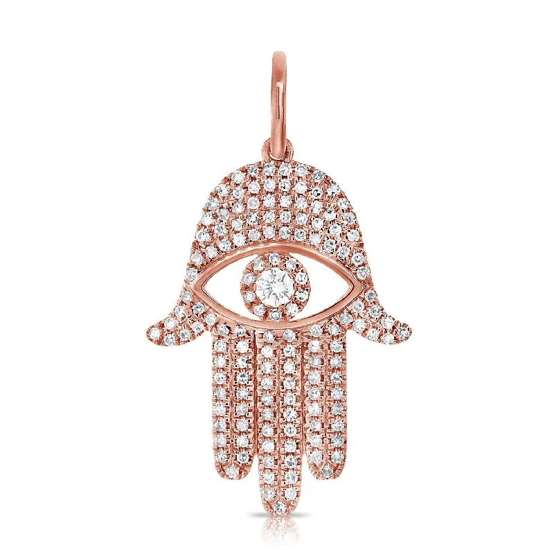 turquoise necklace for women-14K Rose Diamond Evil Eye X-Large Hamsa Pendant