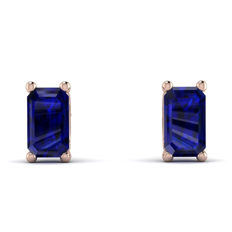 unique earrings for women-Hidden Diamonds Emerald Cut Sapphire Earrings - Angel No. 74