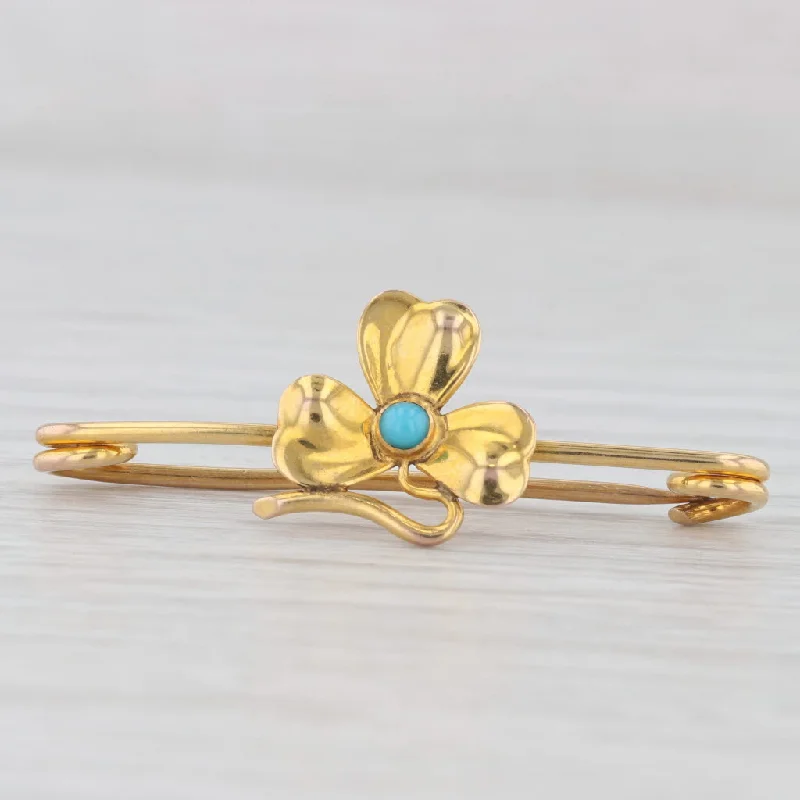 classic engagement rings for women-Antique Glass Flower Clover Brooch 10k Yellow Gold Floral Pin