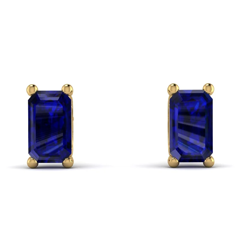 luxury gold earrings for women-Hidden Diamonds Emerald Cut Sapphire Earrings - Angel No. 58