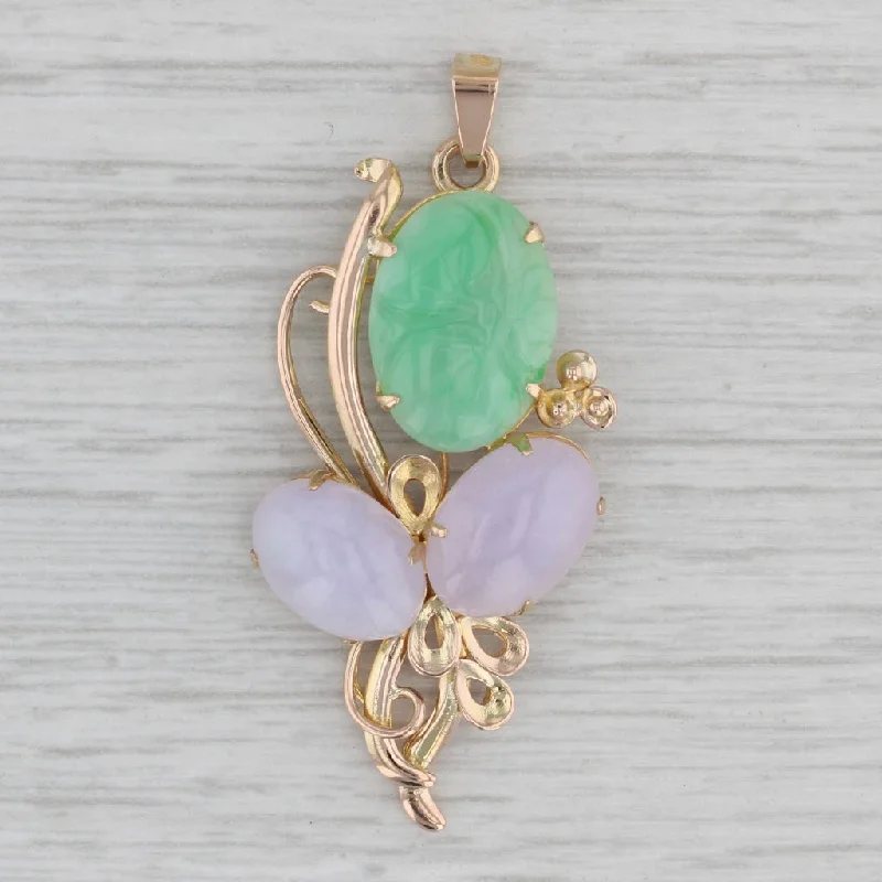 unique engagement rings for women-Lavender Green Jadeite Jade Flower Pendant 14k Yellow Gold