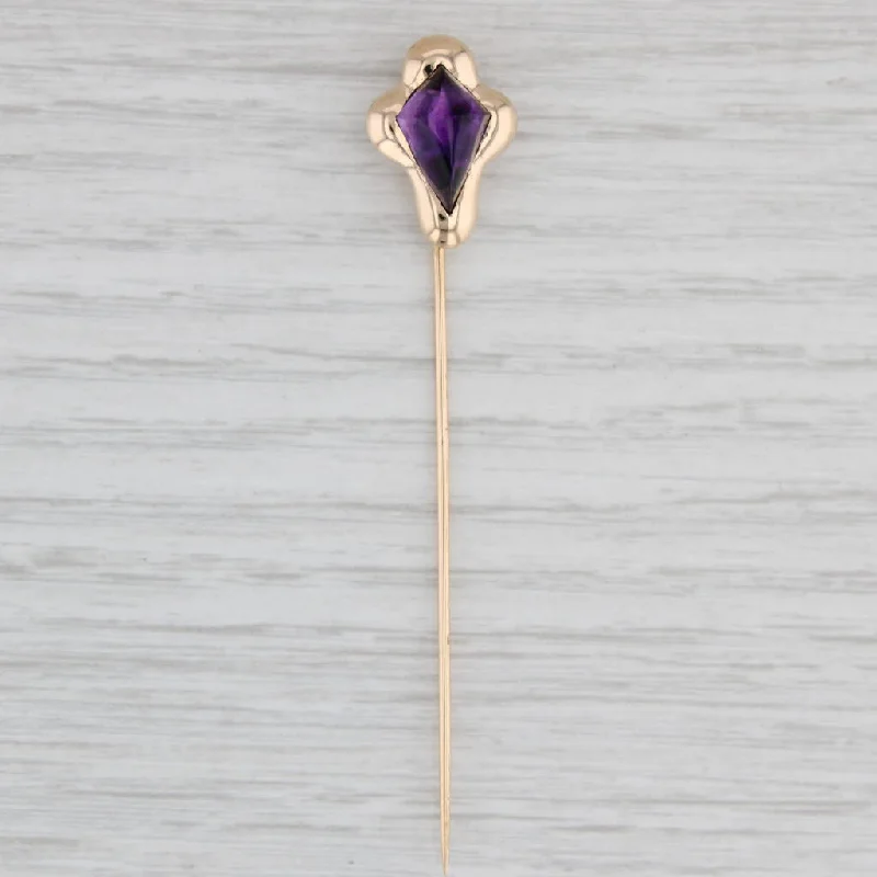 engagement rings with colored stones for women-Vintage Amethyst Stickpin 14k Yellow Gold Solitaire