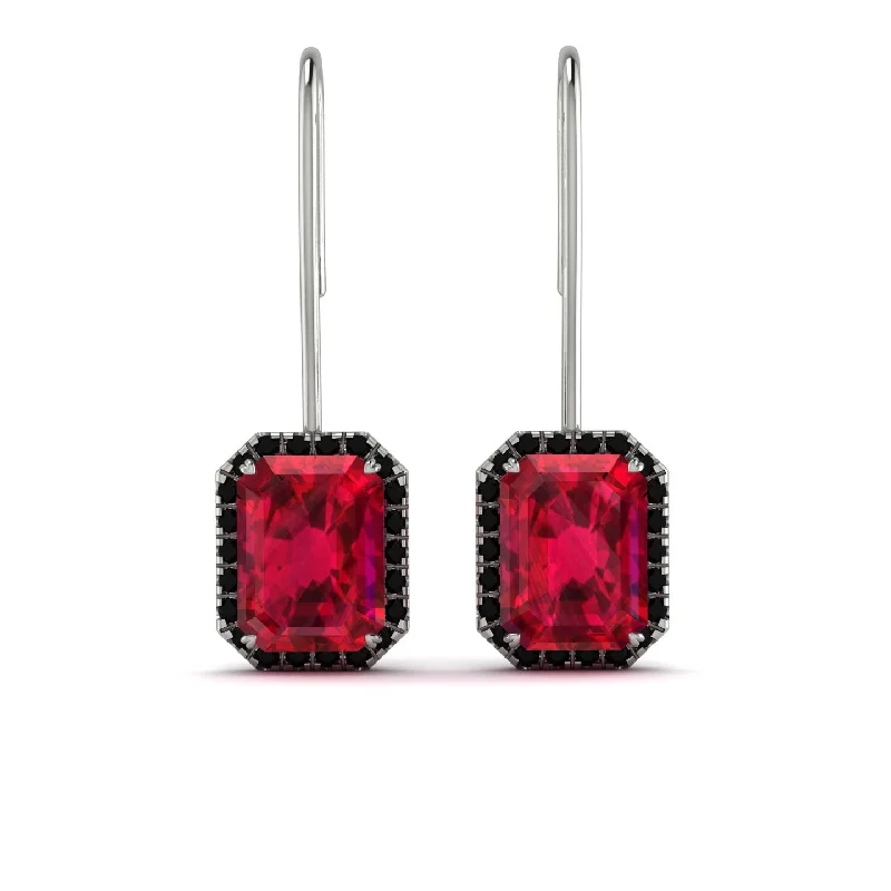 trendy hoop earrings for women-Halo Emerald Cut Ruby Earrings - Izabella No. 42