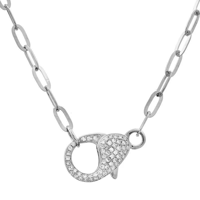 infinity heart necklace for women-14K White Gold Diamond Lobster Clasp Chain