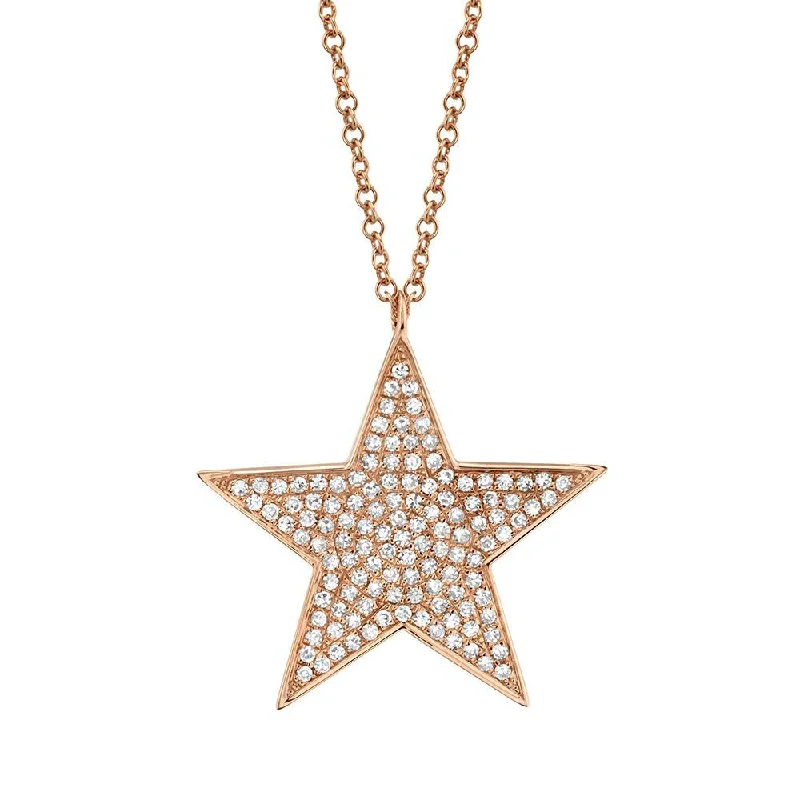 classic diamond necklace for women-14K Rose Gold Diamond Large Pave Star