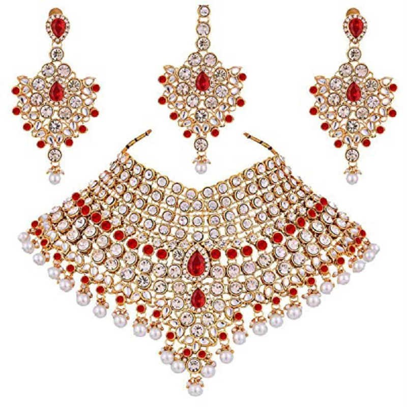 custom birthstone necklace for women-Etnico Traditional Gold Plated Kundan Bridal Dulhan Jewellery Set for Women (IJ021R)