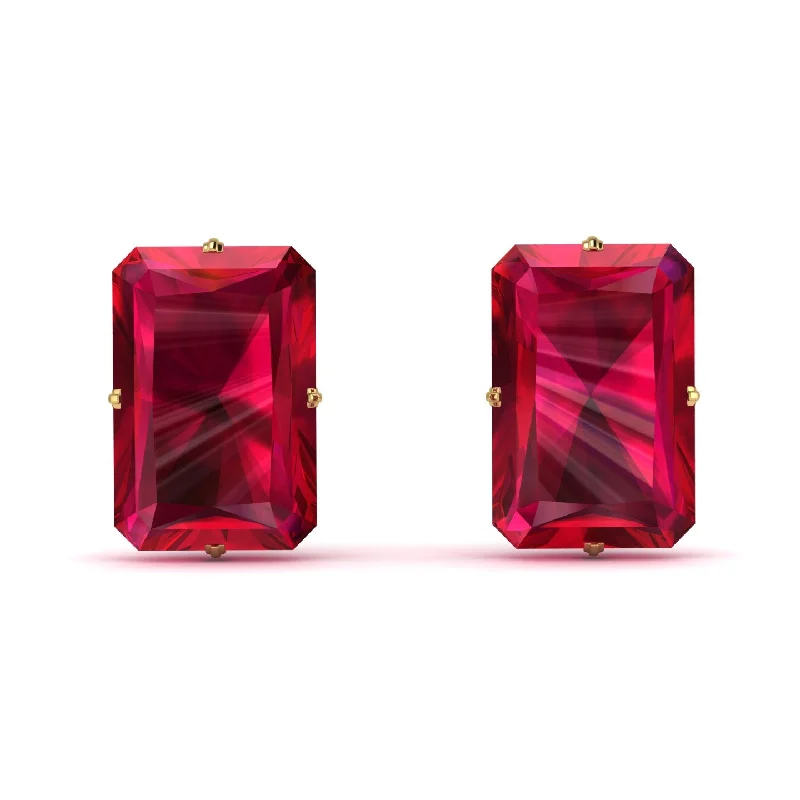 pearl stud earrings for women-Hidden Halo Emerald Cut Ruby Earrings  - Vanessa No. 25