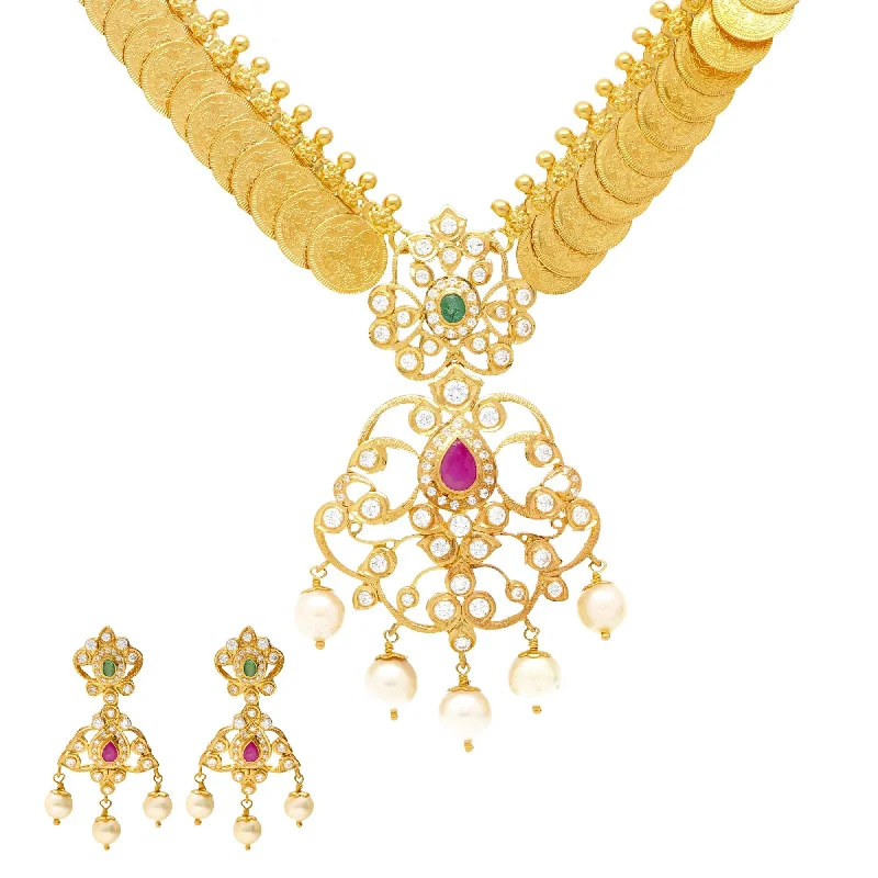 contemporary necklace for women-22K Gold Exquisite Kasu Jewelry Set