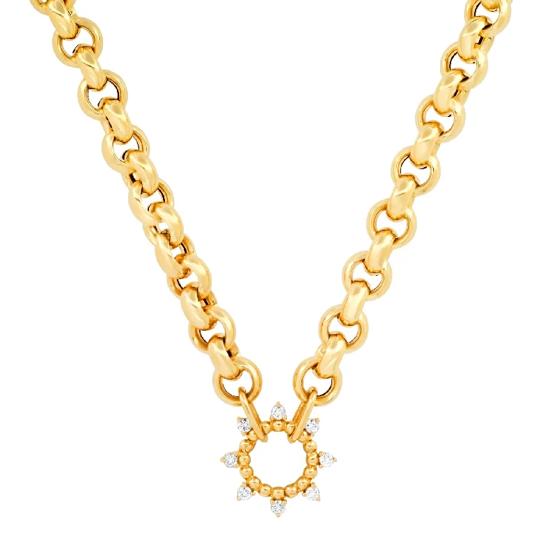 vintage diamond necklace for women-PUFFY ROUND LINK CHAIN w/ DIAMOND SHIP WHEEL ENHANCER, 14kt GOLD