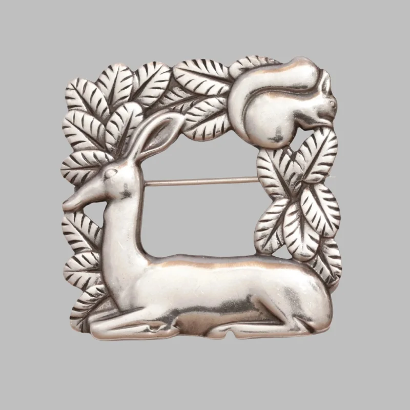 gold wedding brooch for women-Vintage Georg Jensen Jewelry | Arno Malinowski Deer and Squirrel Brooch 318 Denmark