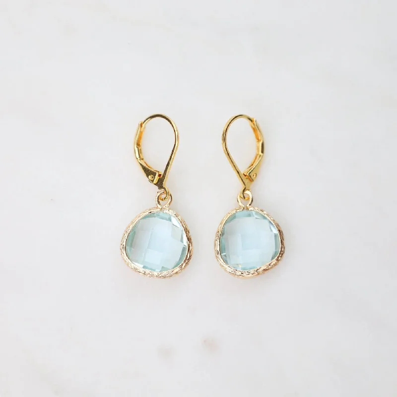 cubic zirconia drop earrings for women-Gold Plated Lever Back Gemstone Earrings – Aqua