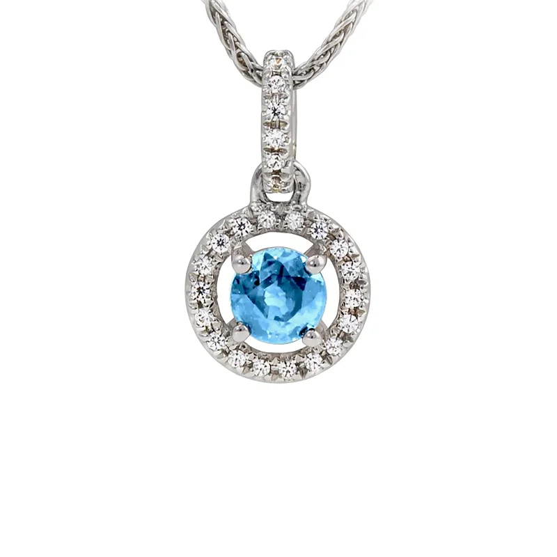 sleek gold necklace for women-Aquamarine and Diamond Pendant