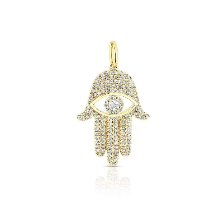 gold crescent moon necklace for women-14K Yellow Diamond Evil Eye X-Large Hamsa Pendant