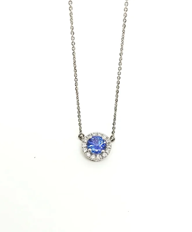 gemstone heart necklace for women-Tanzanite and Diamond Halo Pendant in 14k White Gold AD NO. 2284