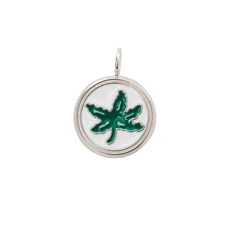 personalized letter necklace for women-OSU Buckeye Leaf Charm with Green and White Enamel