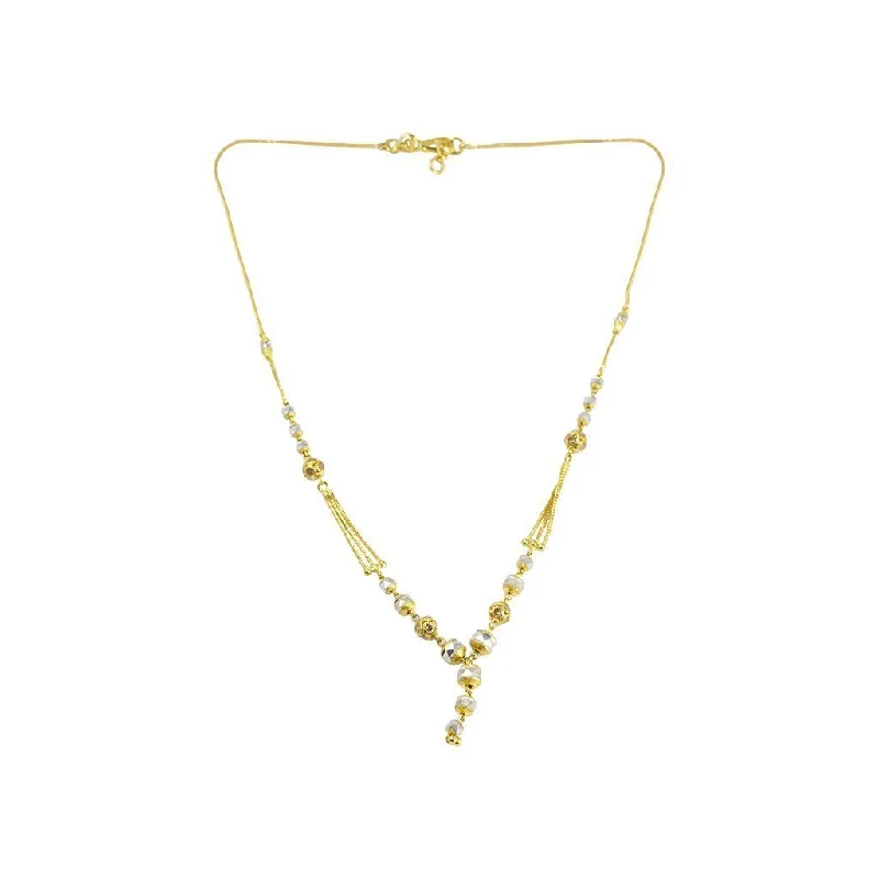 gemstone bar necklace for women-22K Multi Tone Gold Chain W/ Textured Gold Balls & Long Bead Pendant