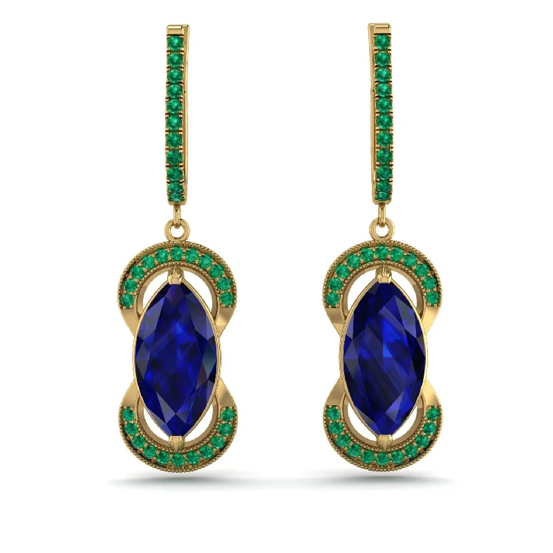 vintage drop earrings for women-Marquise Vintage Sapphire Earrings - Marley No. 28