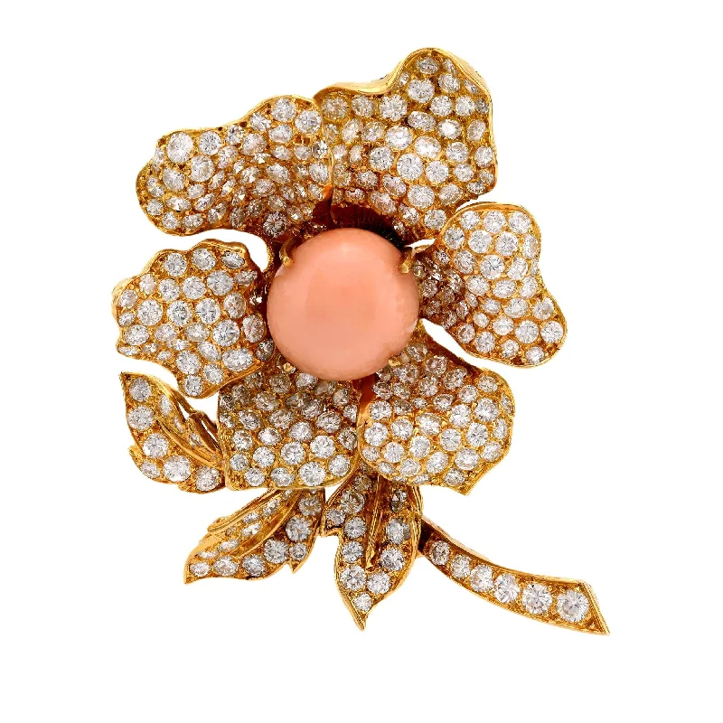 glamorous brooch for women-Rare Boucheron Paris natural conch pearl diamond 18k gold flower brooch