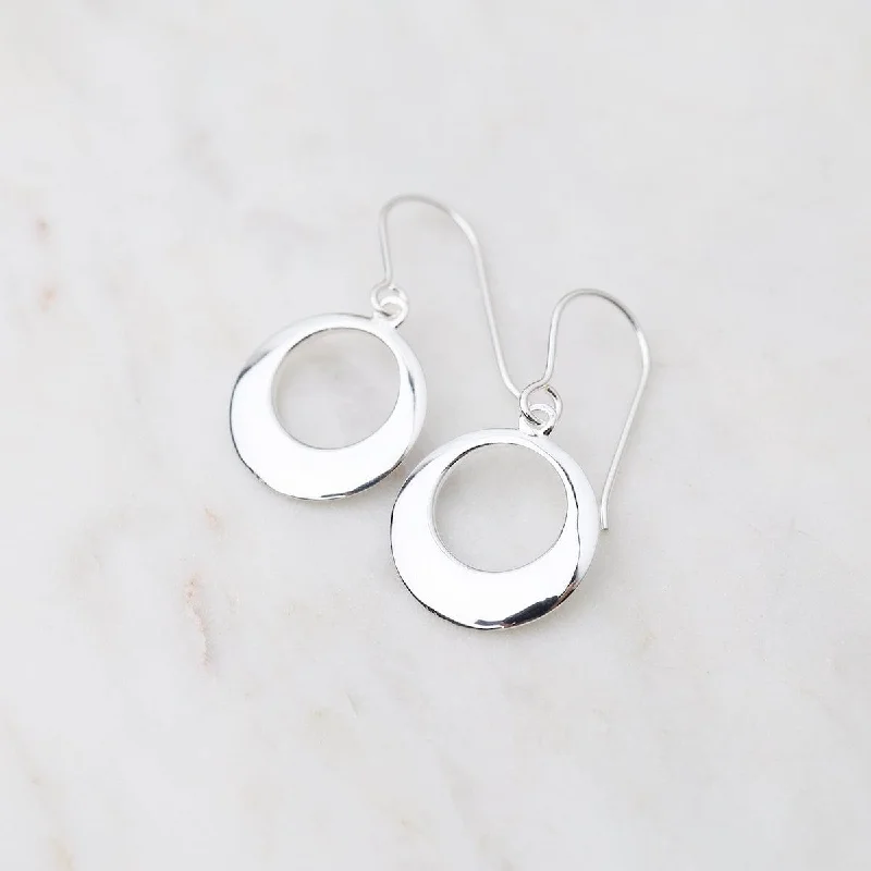 sapphire drop earrings for women-Sterling Silver Mod Circle Cut Out Earrings