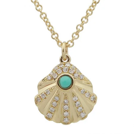 moon and star necklace for women-14K Yellow Gold Seashell Pendant