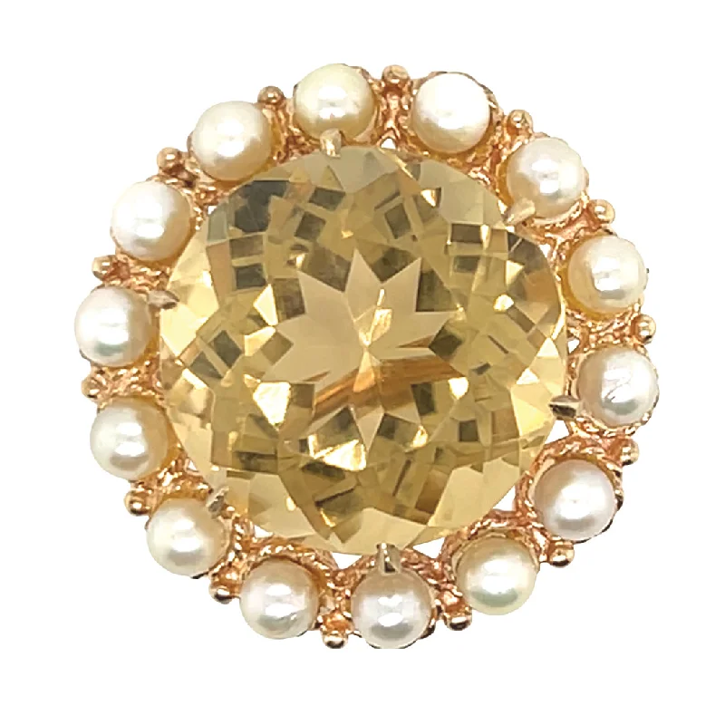 vintage pearl brooch for women-Citrine & Pearl Brooch