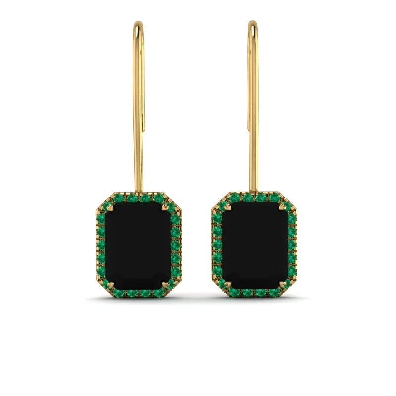 teardrop earrings for women-Halo Emerald Cut Black Diamond Earrings - Izabella No. 22