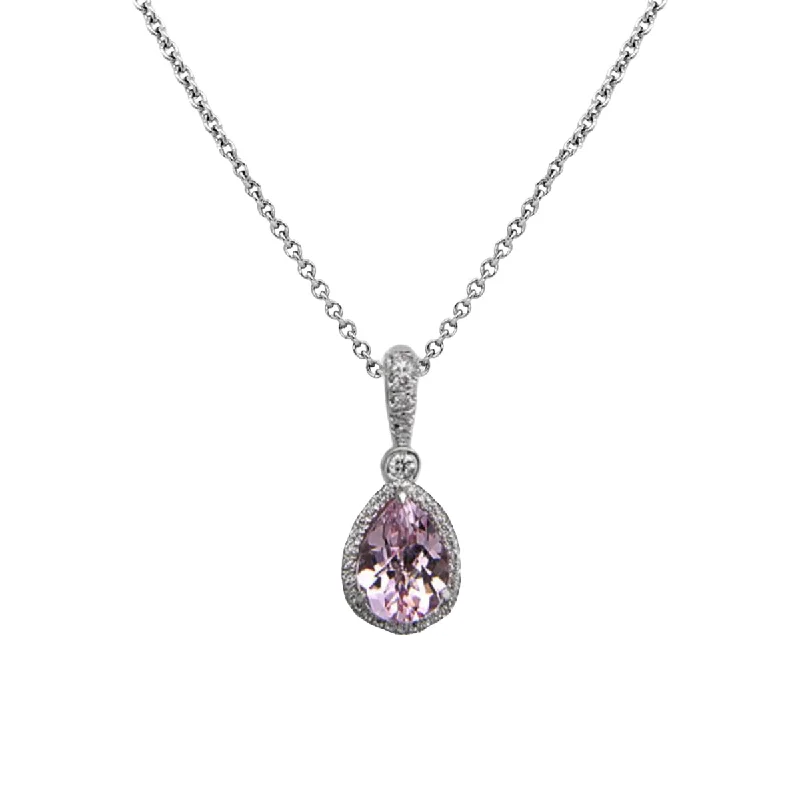 flower pendant necklace for women-Reversible Morganite Pendant with Pink Sapphire and Diamond Accents