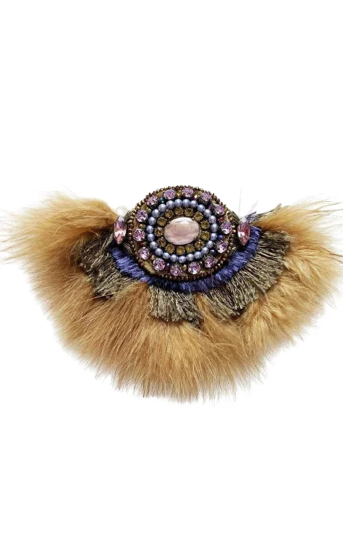 bridal flower brooch for women-Feather and Crystal Embellished Brooch by Satellite Paris