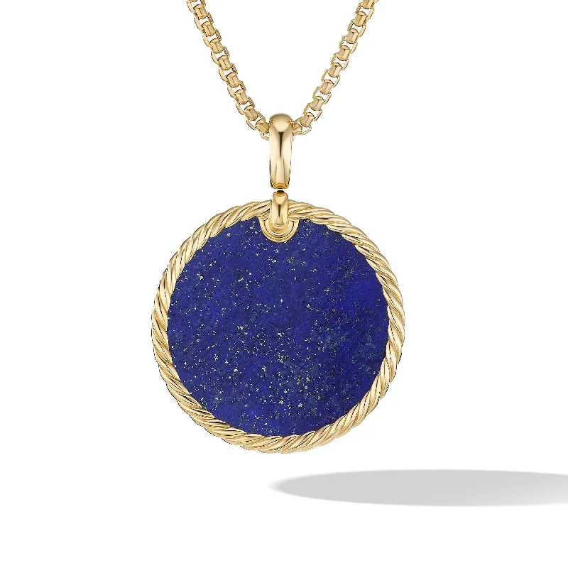 gemstone bar necklace for women-DY Elements Disc Pendant in 18K Yellow Gold with Lapis