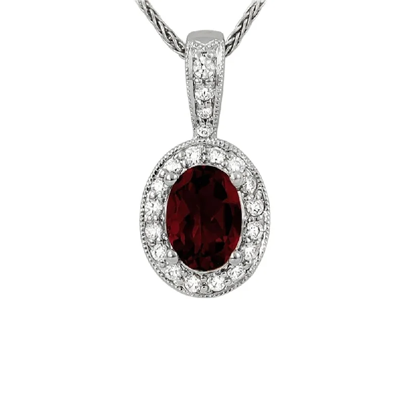 personalized diamond necklace for women-Garnet and Diamond Pendant