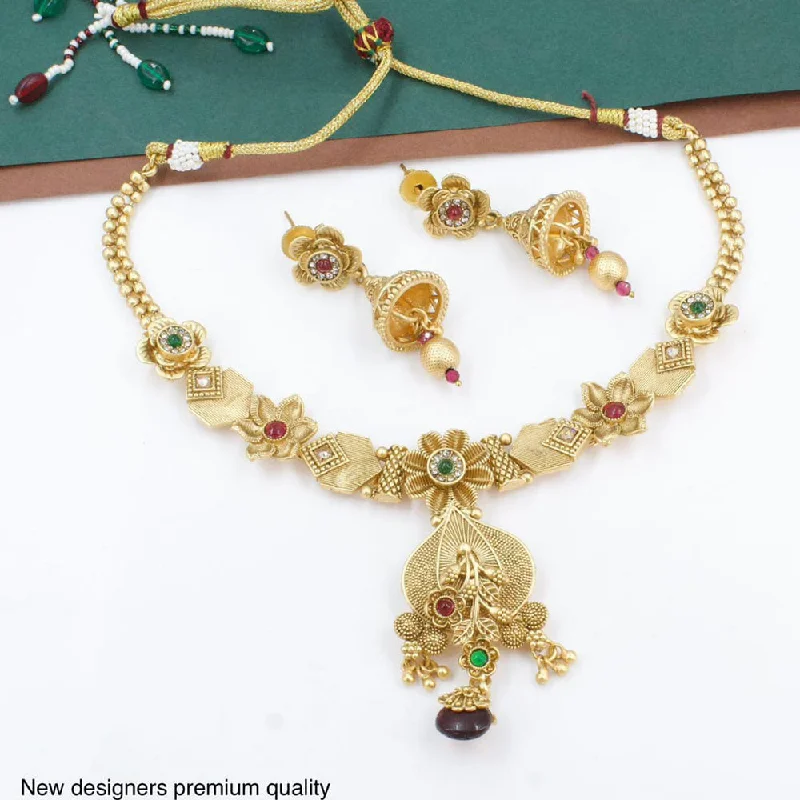 minimalist gold chain necklace for women-Manisha Jewellery  Gold Plated Pota Stone Neckklace Set